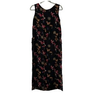 Connected Apparel 90s Maxi Top Small Floral Asian Print Black Sleeveless Vintage